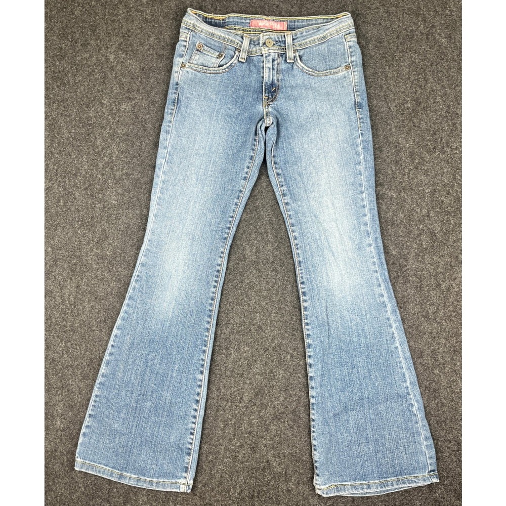 Levis Superlow 518 Bootcut Jeans Womens 1S Blue Denim Low Rise Flared Stretch